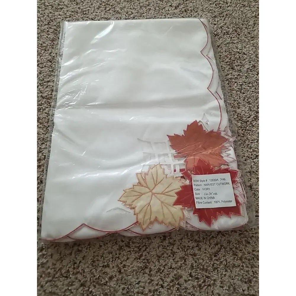 Harvest Cutwork Ivory Table‎ Cloth Fall Rust Leaves Oblong 52